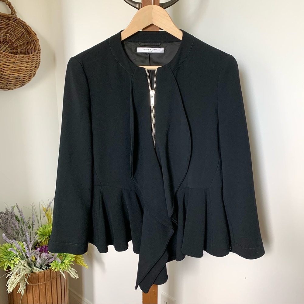 Rare GIVENCHY Black Peplum Jacket Silver Zippered Blazer Italy IT 44 / US MED